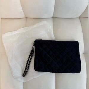 KC Jagger Elegant Navy Blue Quilted Clutch with Silver Hardware